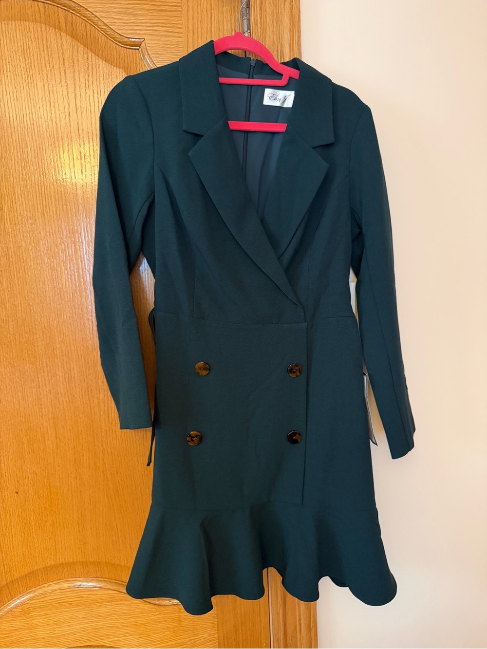 Eliza J Dark Teal Double-Breasted Blazer Mini Dress with Ruffle Hem